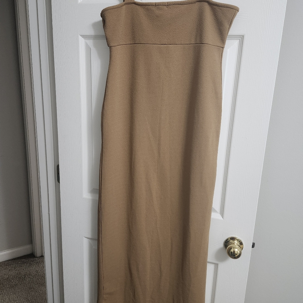 Tan high split bodycon dress